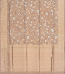 Dusty Pink Handloom Banarasi Silk Saree With Floral Vine Motifs-Dusty Pink