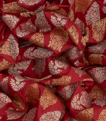 Red Handloom Banarasi Silk Saree With Floral Motifs & Vine Motifs in Border-Red