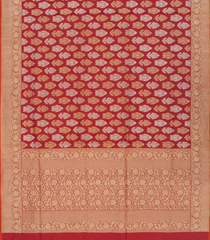 Red Handloom Banarasi Silk Saree With Floral Motifs & Vine Motifs in Border-Red