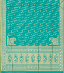 Turquoise Handloom Banarasi Silk Saree With Floral & Corner Paisley Motifs-Turquoise