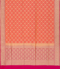 Orange Handloom Banarasi Silk Saree With Floral Jaal Motifs-Orange