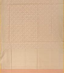 Light Peach Handloom Banarasi Cotton Saree With Diagonal Vine Motifs-Light Peach