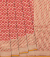 Red Handloom Banarasi Cotton Saree With Floral & Diagonal Motifs-Red