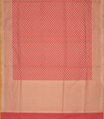 Red Handloom Banarasi Cotton Saree With Floral & Diagonal Motifs-Red