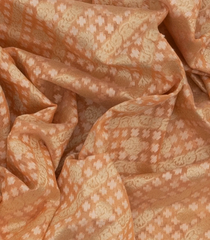 Peach Handloom Banarasi Cotton Saree With Diagonal Vine Motifs