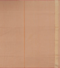 Peach Handloom Banarasi Cotton Saree With Diagonal Vine Motifs