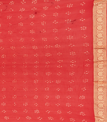 Red Handloom Banarasi Bandhani Khaddi Georgette Saree With Jaal Motifs-Red