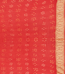 Red Handloom Banarasi Bandhani Khaddi Georgette Saree With Floral Jaal Motifs-Red