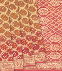 Baby Pink Handloom Banarasi Bandhani Khaddi Georgette Saree With Floral Jaal Motifs-Baby Pink