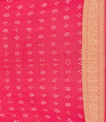 Hot Pink Handloom Banarasi Bandhani Khaddi Georgette Saree With Floral Chevron Motifs-Hot Pink