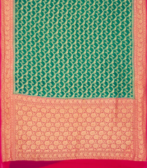 Sea Green Handloom Banarasi Khaddi Georgette Saree With Floral Motifs & Pink Border-Sea Green