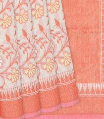 Sandal Handloom Banarasi Cotton Saree With Floral Vine Motifs-Sandal