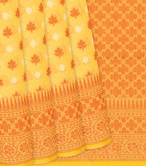 Yellow Handloom Banarasi Cotton Saree With Floral Motifs-Yellow