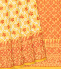 Yellow Handloom Banarasi Cotton Saree With Floral Jaal Motifs-Yellow