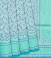 Light Blue Handloom Banarasi Cotton Saree With Floral Jaal Motifs-Light Blue