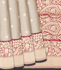 Taupe Handloom Banarasi Silk Saree With Kamalam Buttas-Taupe