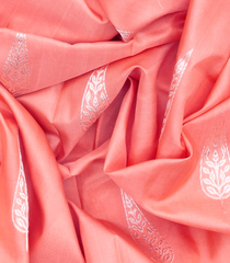 Peach Handloom Banarasi Silk Saree With Floral Buttas-Peach