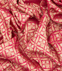 Pink Handloom Banarasi Silk Saree With Floral Motifs-Pink