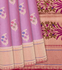 Lavender Handloom Banarasi Silk Saree With Meena Buttas-Lavander