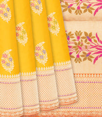 Yellow Handloom Banarasi Silk Saree With Meena Buttas-Yellow