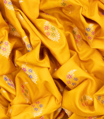 Yellow Handloom Banarasi Silk Saree With Meena Buttas-Yellow