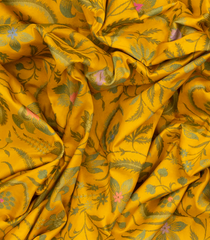 Mustard Handloom Banarasi Silk Saree With Floral Motifs-Mustard