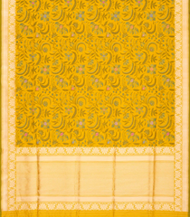 Mustard Handloom Banarasi Silk Saree With Floral Motifs-Mustard