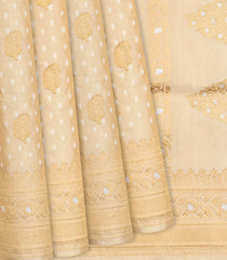 Cream Handloom Banarasi Tissue Silk Saree With Mango Motifs-Cream