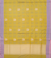 Olive Green Handloom Banarasi Satin Silk Saree With Floral Motifs-Olive Green