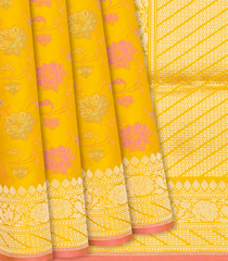 Mustard Handloom Banarasi Silk Saree With Meena Floral Motifs-Mustard