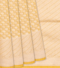 Yellow Handloom Banarasi Cotton Saree With Triangle Motifs-Yellow