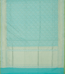 Turquoise Handloom Banarasi Cotton Saree With Floral Motifs-Turquoise