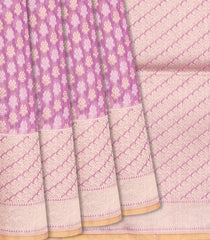 Purple Handloom Banarasi Cotton Saree With Floral Motifs-Purple