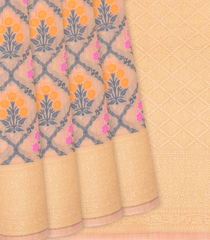 Baby Pink Handloom Banarasi Cotton Saree With Meenakari Motifs-Baby Pink