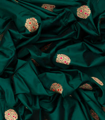 Bottle Green Handloom Banarasi Silk Saree With Meena Buttas-Bottle Green