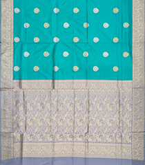 Turquoise Handloom Banarasi Silk Saree With Annam Buttas-Turquoise