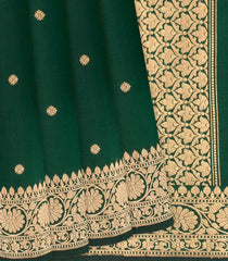 Bottle Green Handloom Banarasi Silk Saree With Konia Mango-Bottle Green