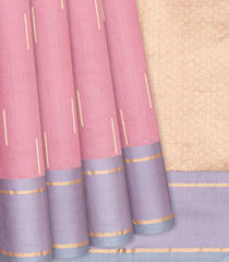 Dusty Pink Handloom Banarasi Silk Saree With Stripe Buttas-Dusty Pink