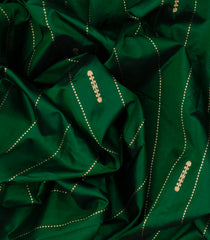 Dark Green Handloom Banarasi Silk Saree With Dotted Stripes-Dark Green