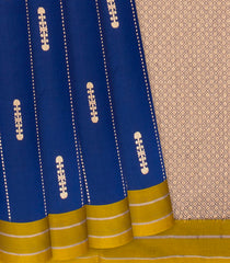 Blue Handloom Banarasi Silk Saree With Dotted Stripes-Blue