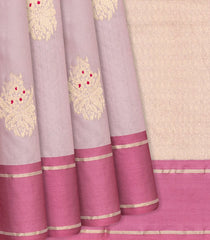 Dusty Pink Handloom Banarasi Silk Saree With Floral Buttas-Dusty Pink