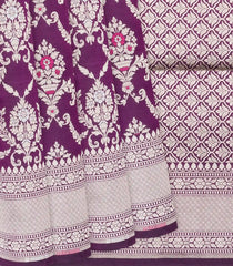 Magenta Handloom Banarasi Silk Saree With Floral Motifs-Magenta