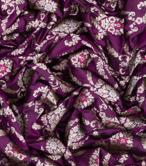 Magenta Handloom Banarasi Silk Saree With Floral Motifs-Magenta