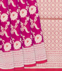 Pink Handloom Banarasi Silk Saree With Floral Motifs-Pink