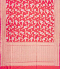 Dark Peach Handloom Banarasi Silk Saree With Floral Vine Motifs-Dark Peach