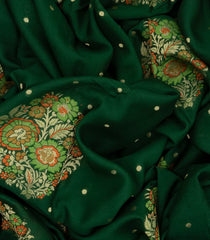 Bottle Green Handloom Banarasi Khaddi Georgette Saree With Meena Floral Motifs-Bottle Green