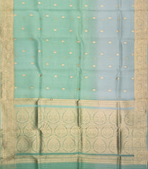 Light Blue Handwoven Banarasi Organza Saree With Floral Motifs-Light Blue