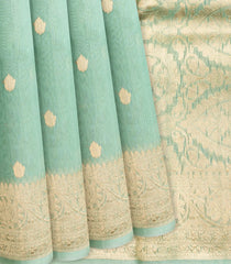 Light Blue Handwoven Banarasi Organza Saree With Floral Motifs-Light Blue