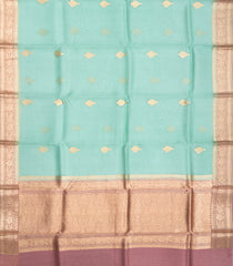 Turquoise Handwoven Banarasi Organza Saree With Floral Buttas-Turquoise