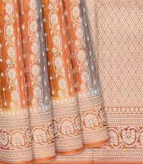 Orange Handwoven Banarasi Organza Rangkat Saree With Floral Motifs-Orange